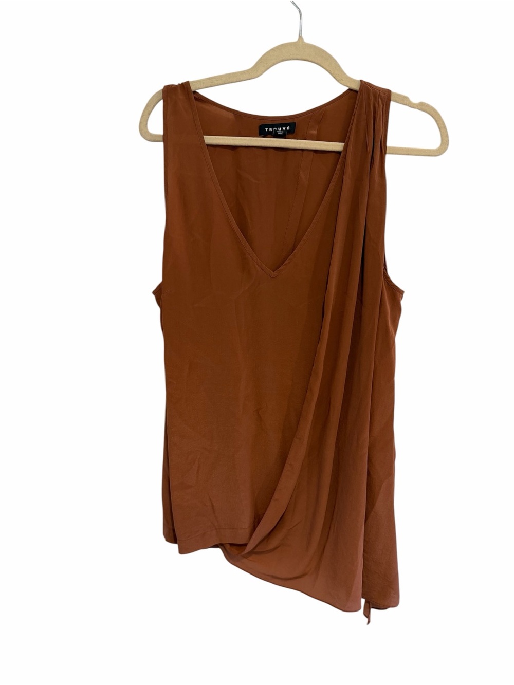 Trouve Rust Asymmetric Draped V-Neck Tank